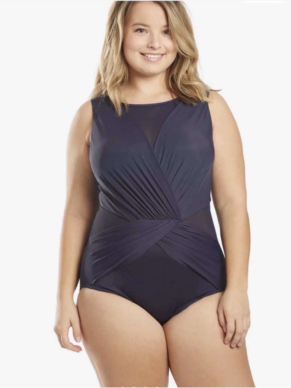 Miraclesuit Illusionist Navy Twist-Front One-Piece Swimsuit 18W